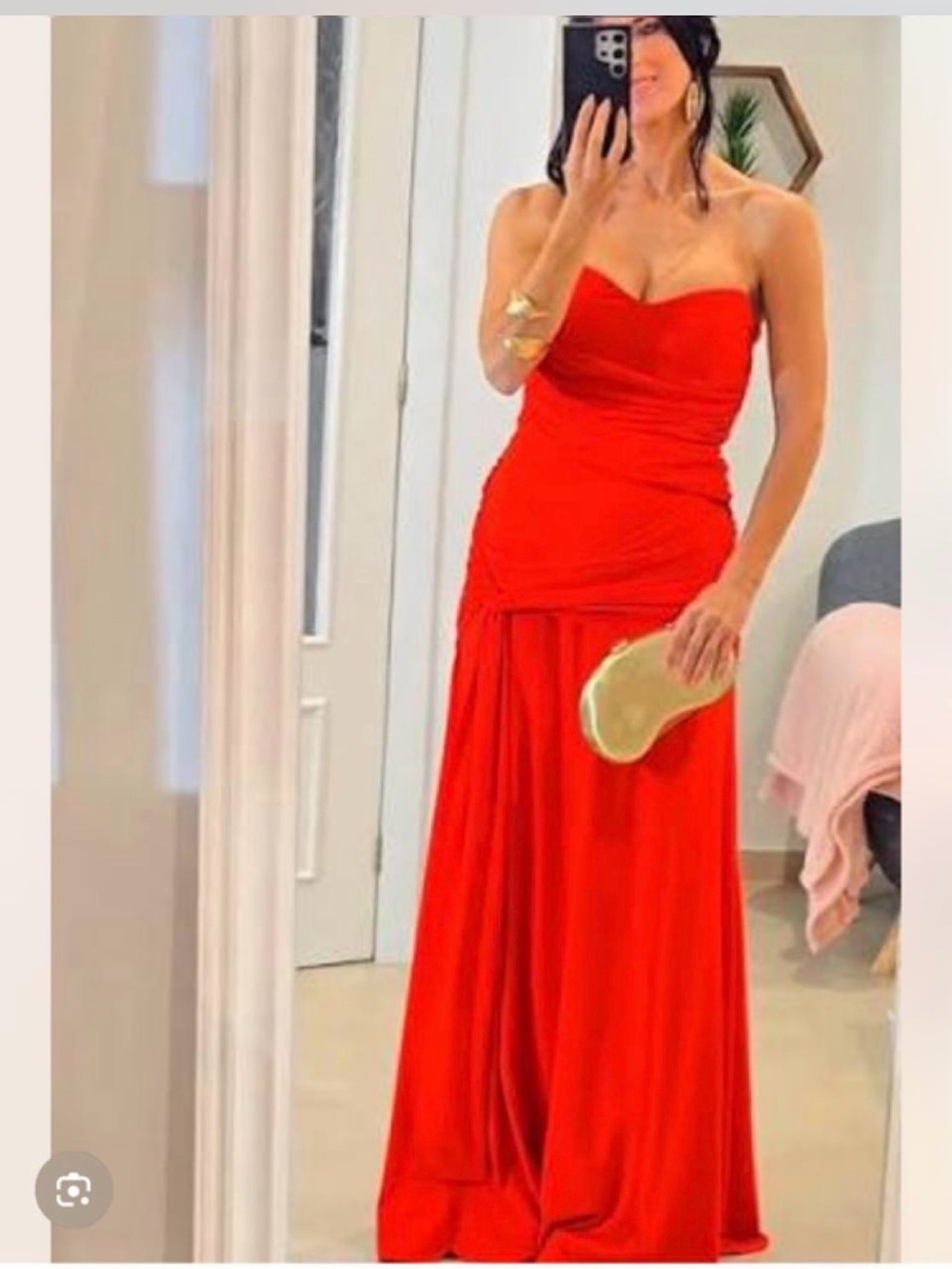 Zara Strapless Red Ruched Evening Gown